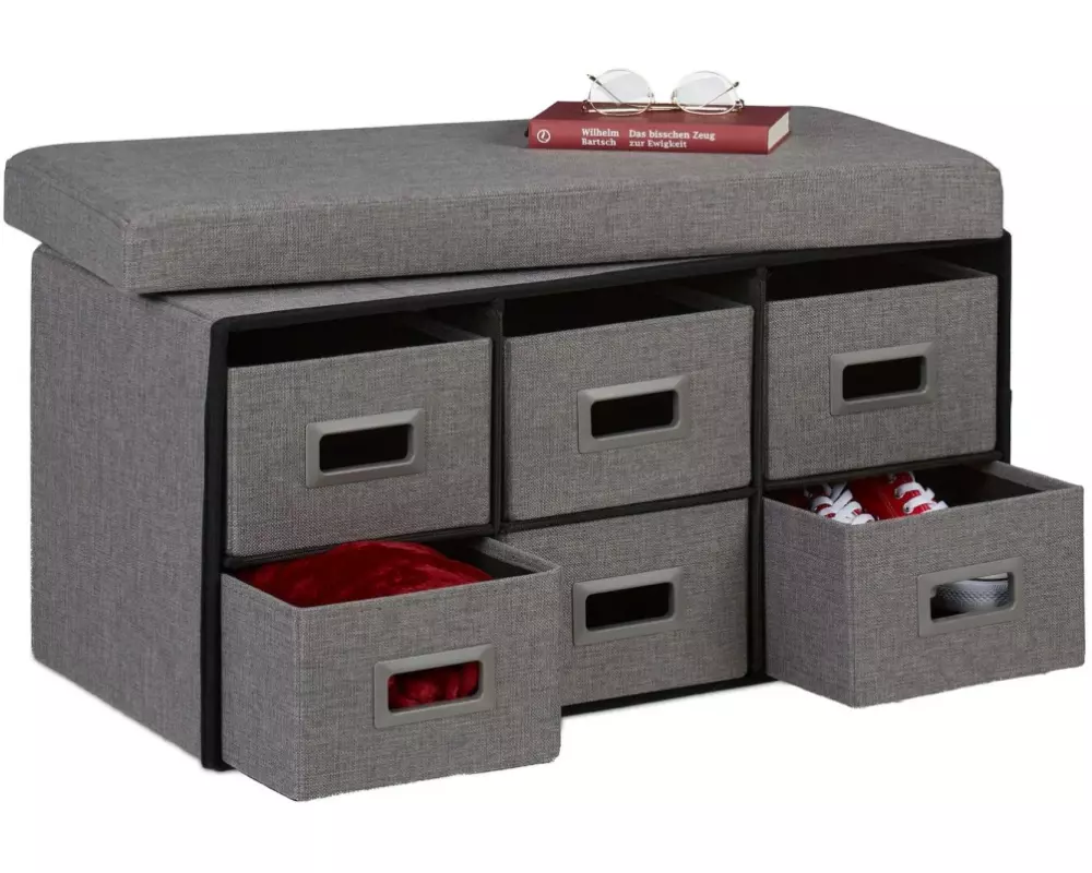 relaxdays Sitzbank mit Schubladen Dunkelgrau
