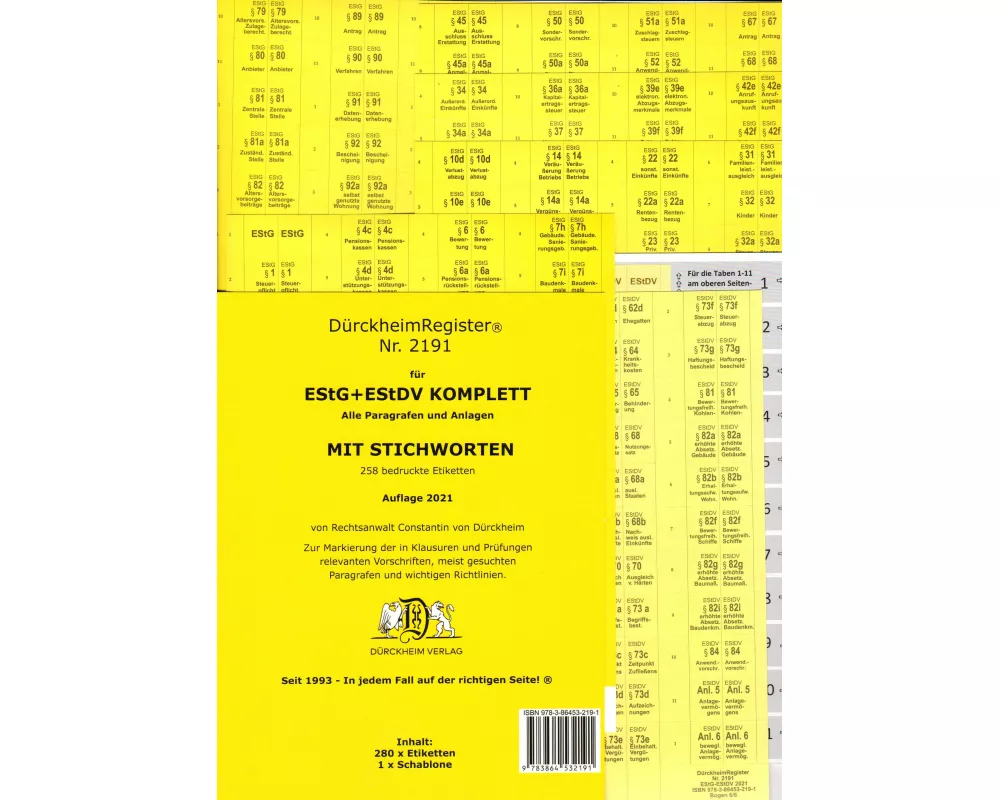 DürckheimRegister EStG+EStDV KOMPLETT alle §§ MIT STICHWORTEN