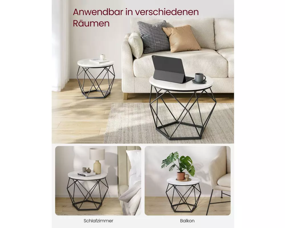 VASAGLE Beistelltisch 2er-Set 50 x 40 cm, Weiss/Schwarz