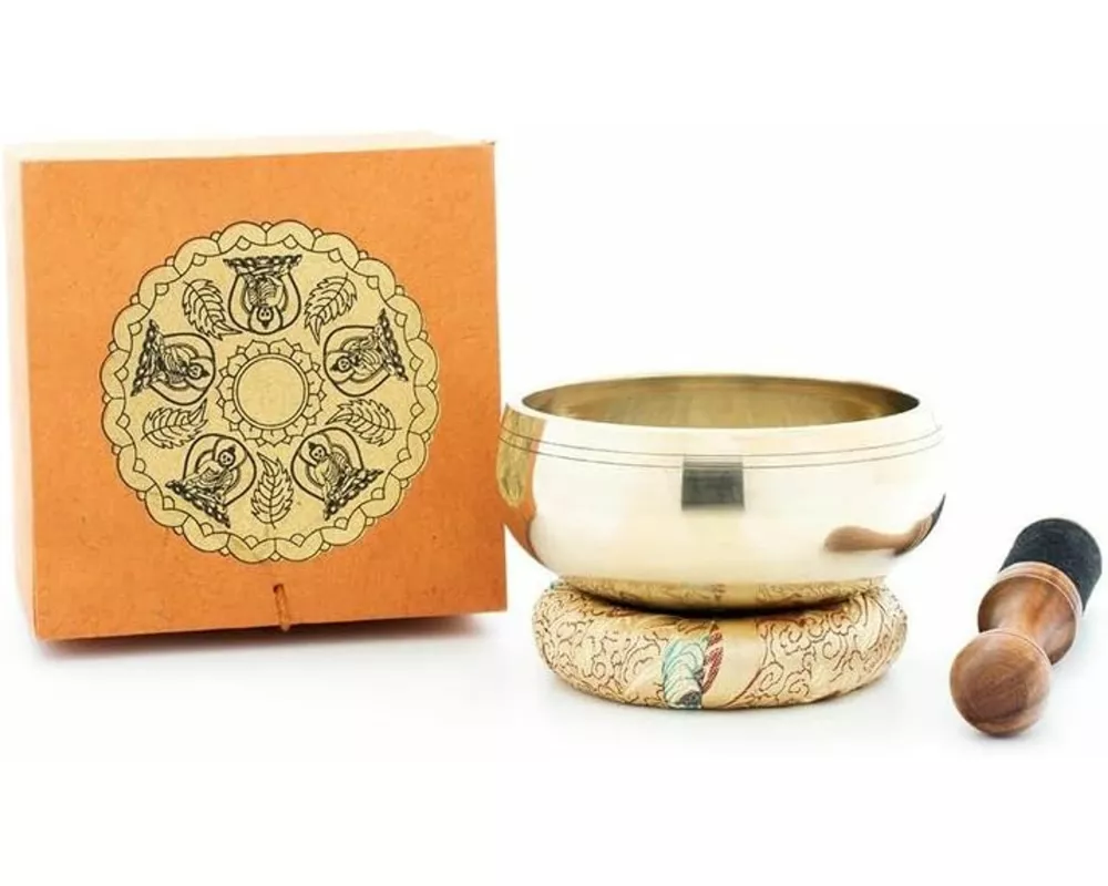 Dhyani-Klangschale mit bedruckter Geschenkbox mit Zubehör
