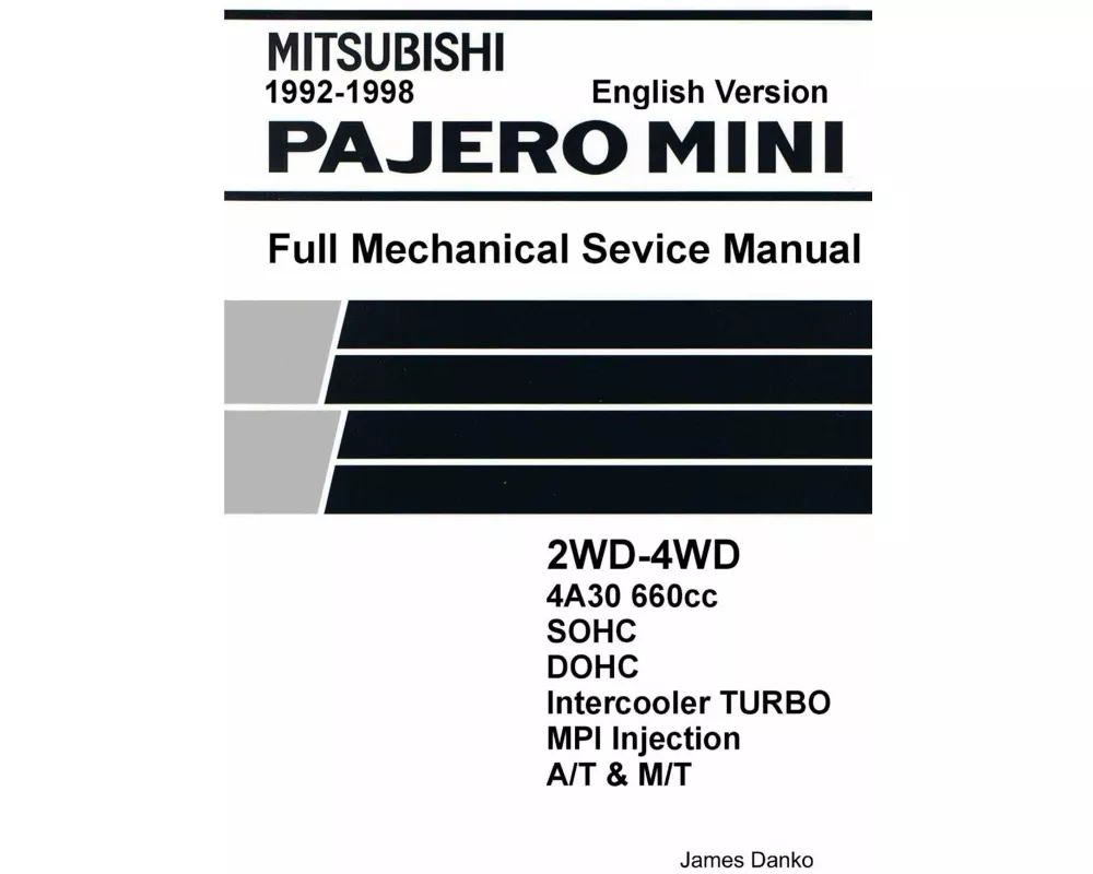 Mitsubishi Pajero Mini 660cc English Mechanical Factory Service Manual