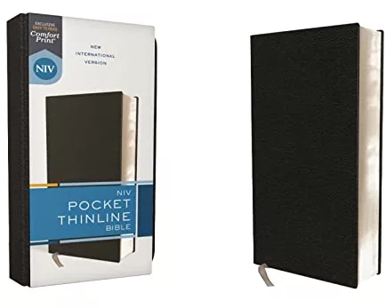 NIV, Pocket Thinline Bible, Bonded Leather, Black, Red Letter, Comfort Print