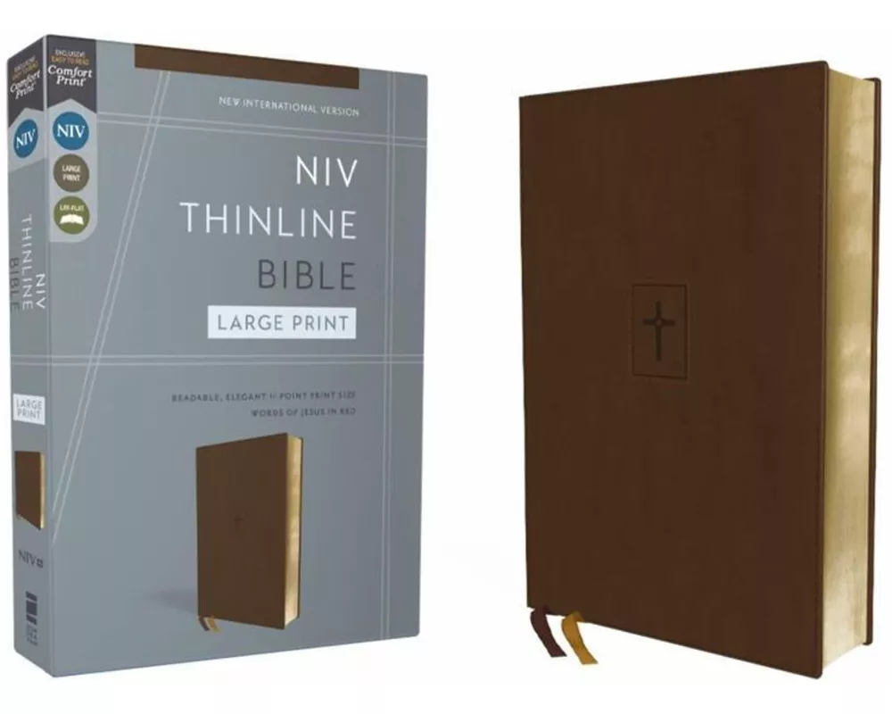 NIV, Thinline Bible, Large Print, Leathersoft, Brown, Red Letter, Comfort Print