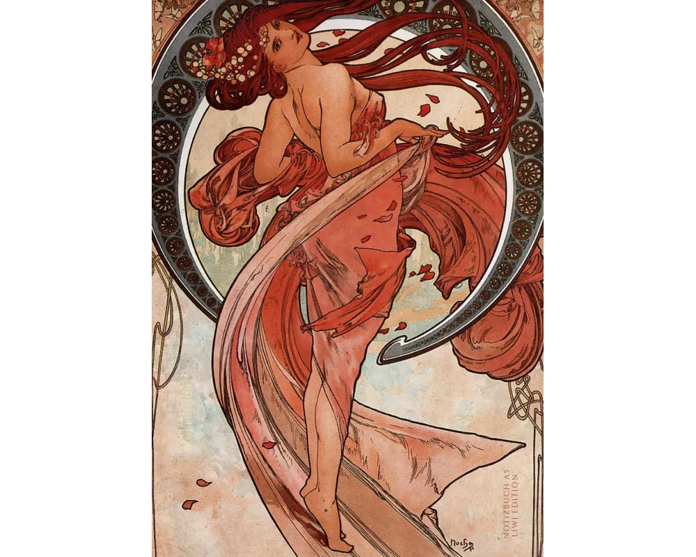 Notizbuch schön gestaltet mit Leseband - A5 Hardcover blanko - Jugendstil Motiv "Tanz"- 100 Seiten 90g/m² - FSC Papier