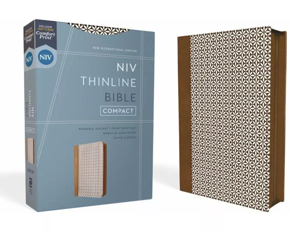 NIV, Thinline Bible, Compact, Leathersoft, Brown/White, Zippered, Red Letter, Comfort Print