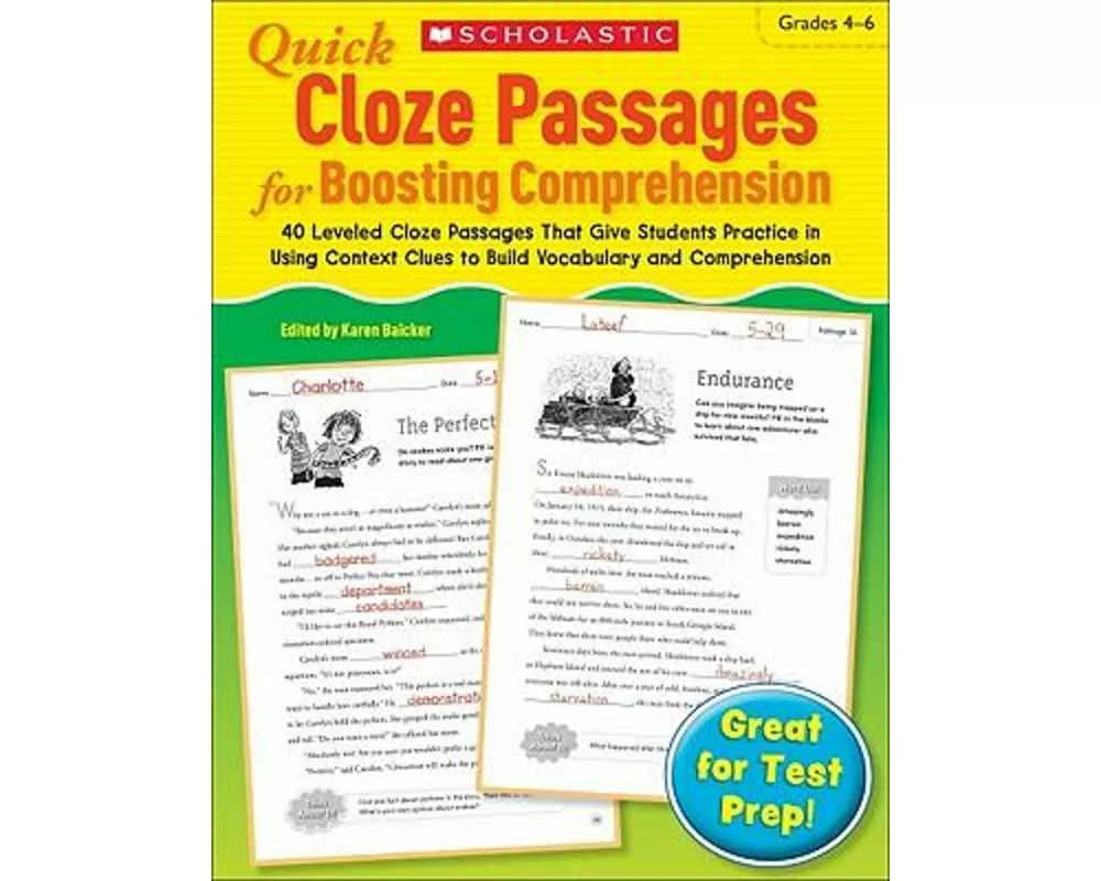 Quick Cloze Passages for Boosting Comprehension: Grades 4-6: 40 Leveled Cloze Passages That Give Students Practice in Using Context Clues to Build Voc