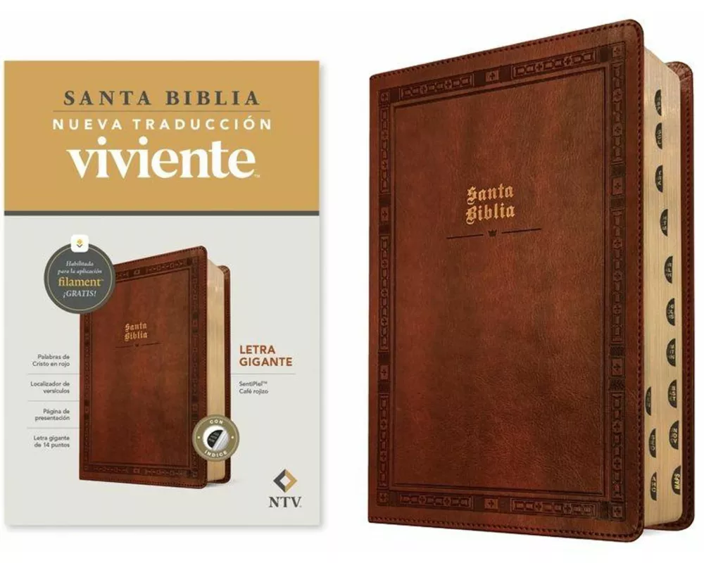 Biblia Letra Gigante Ntv Con Filament (Sentipiel, Café Rojizo, Índice, Letra Roja)