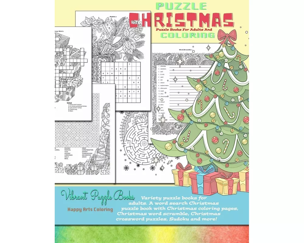 CHRISTMAS puzzle books for adults and coloring. Variety puzzle books for adults. A word search Christmas puzzle book with Christmas coloring pages, Ch