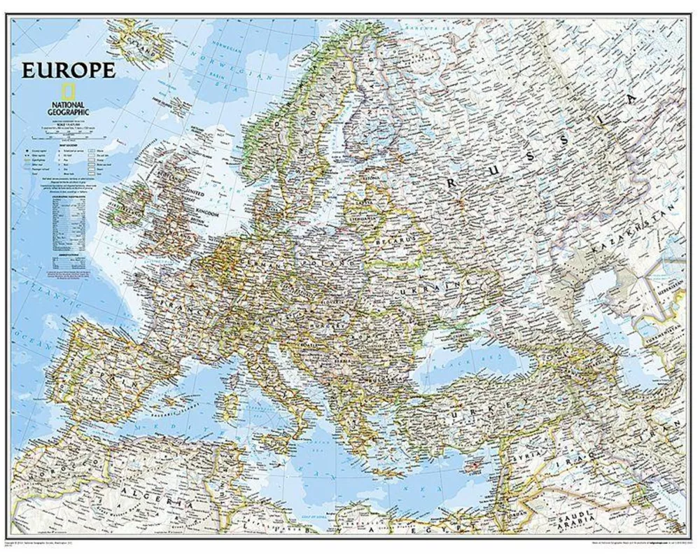 National Geographic Europe Wall Map - Classic (30.5 X 23.75 In)