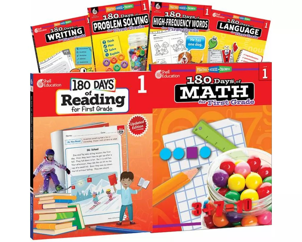 180 Days(TM): Reading, High-Frequency Words, Math, Problem Solving, Writing, & Language for Grade 1: 6-Book Set
