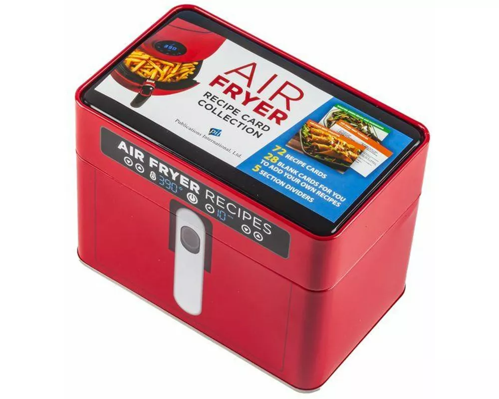 Air Fryer Recipes - Recipe Card Collection Tin (Red) - 72 Recipe Cards with Photos + 28 Blank Recipe Cards to Write Your Own Recipes + 5 Tabbed Sectio