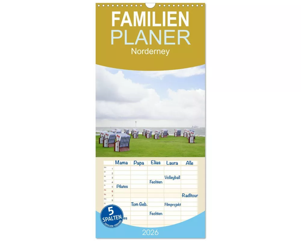 Familienplaner 2026 - Norderney - von barfuß bis Lackschuh mit 5 Spalten (Wandkalender, 21 x 45 cm) CALVENDO