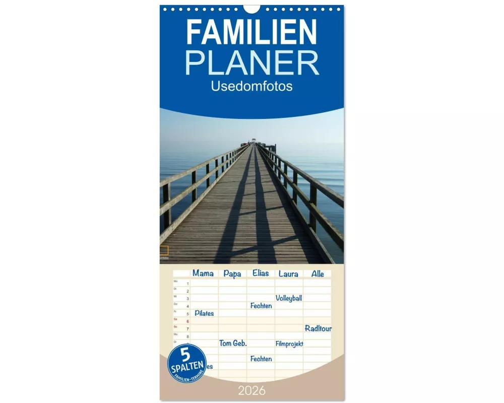 Familienplaner 2026 - Usedomfotos mit 5 Spalten (Wandkalender, 21 x 45 cm) CALVENDO