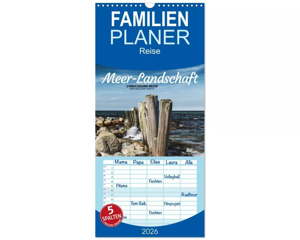 Familienplaner 2026 - Meer-Landschaft - 12 Monate Schleswig Holstein mit 5 Spalten (Wandkalender, 21 x 45 cm) CALVENDO