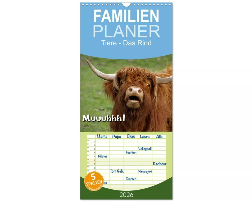 Familienplaner 2026 - Muuuhhh! mit 5 Spalten (Wandkalender, 21 x 45 cm) CALVENDO