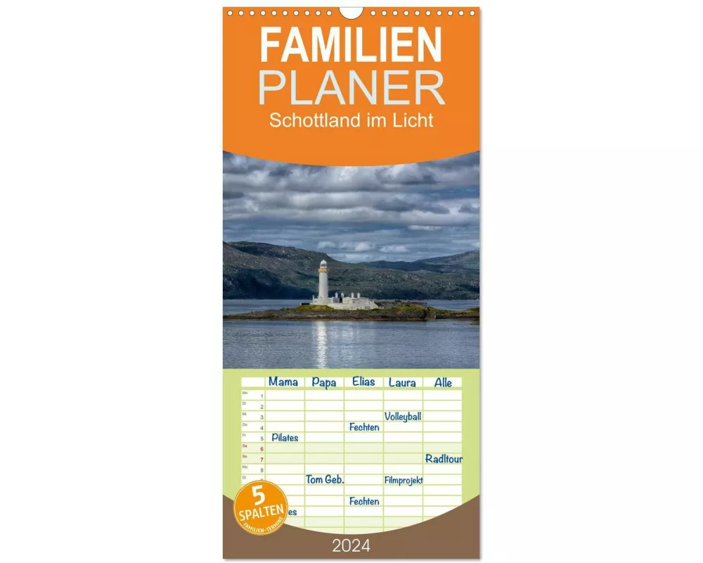 Familienplaner 2027 - Schottland im Licht mit 5 Spalten (Wandkalender, 21 x 45 cm) CALVENDO