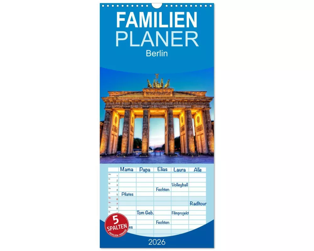 Familienplaner 2026 - Berlin mit 5 Spalten (Wandkalender, 21 x 45 cm) CALVENDO