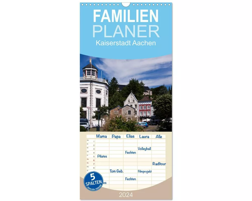 Familienplaner 2026 - Kaiserstadt Aachen mit 5 Spalten (Wandkalender, 21 x 45 cm) CALVENDO