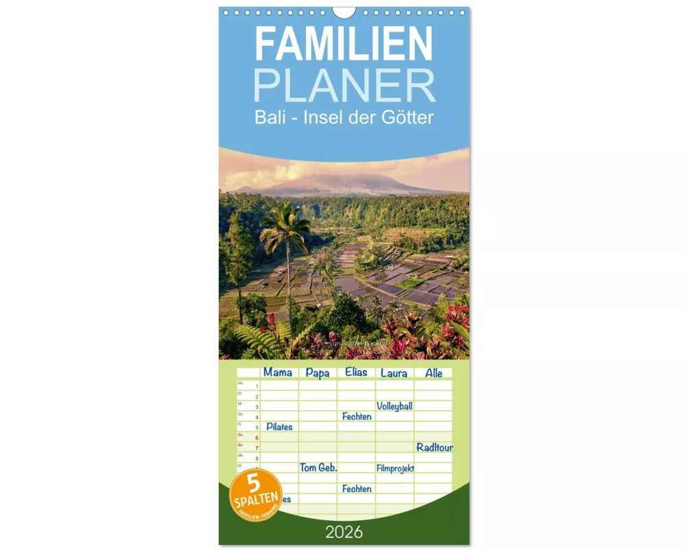Familienplaner 2026 - Bali - Insel der Götter mit 5 Spalten (Wandkalender, 21 x 45 cm) CALVENDO