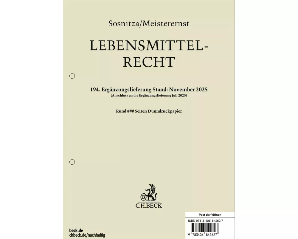 Lebensmittelrecht 194. Ergänzungslieferung