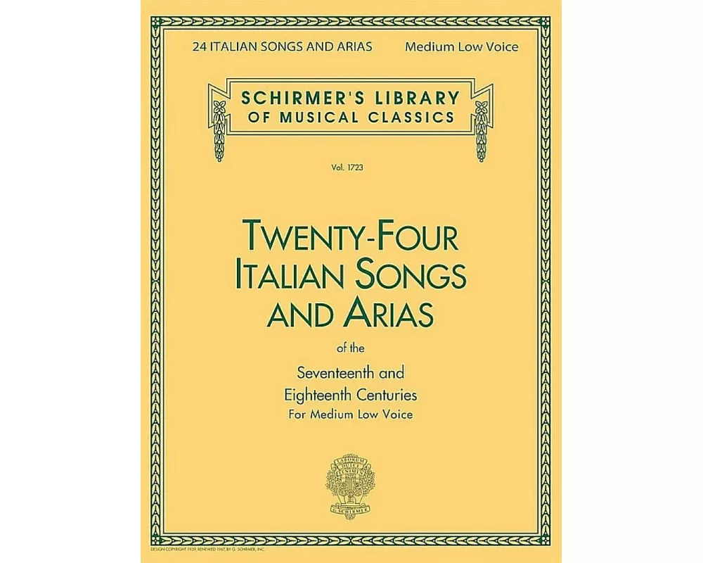 Twenty-Four Italian Songs and Arias for Medium Low Voice Classical Vocal Sheet Music with Piano Accompaniment Baroque and Opera Songbook for Students