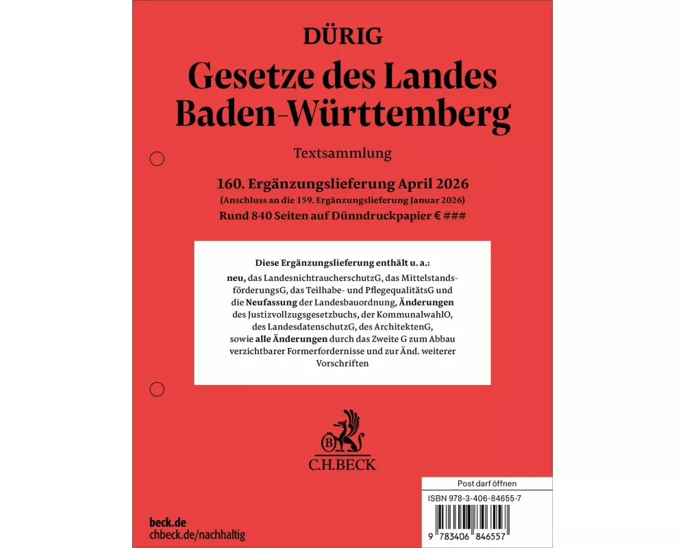 Gesetze des Landes Baden-Württemberg 160. Ergänzungslieferung