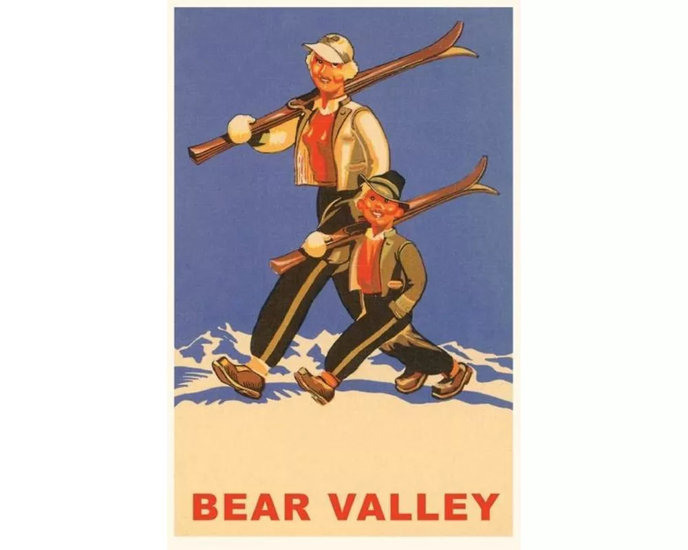 The Vintage Journal Mom and Boy with Skis on Shoulders, Bear Valley