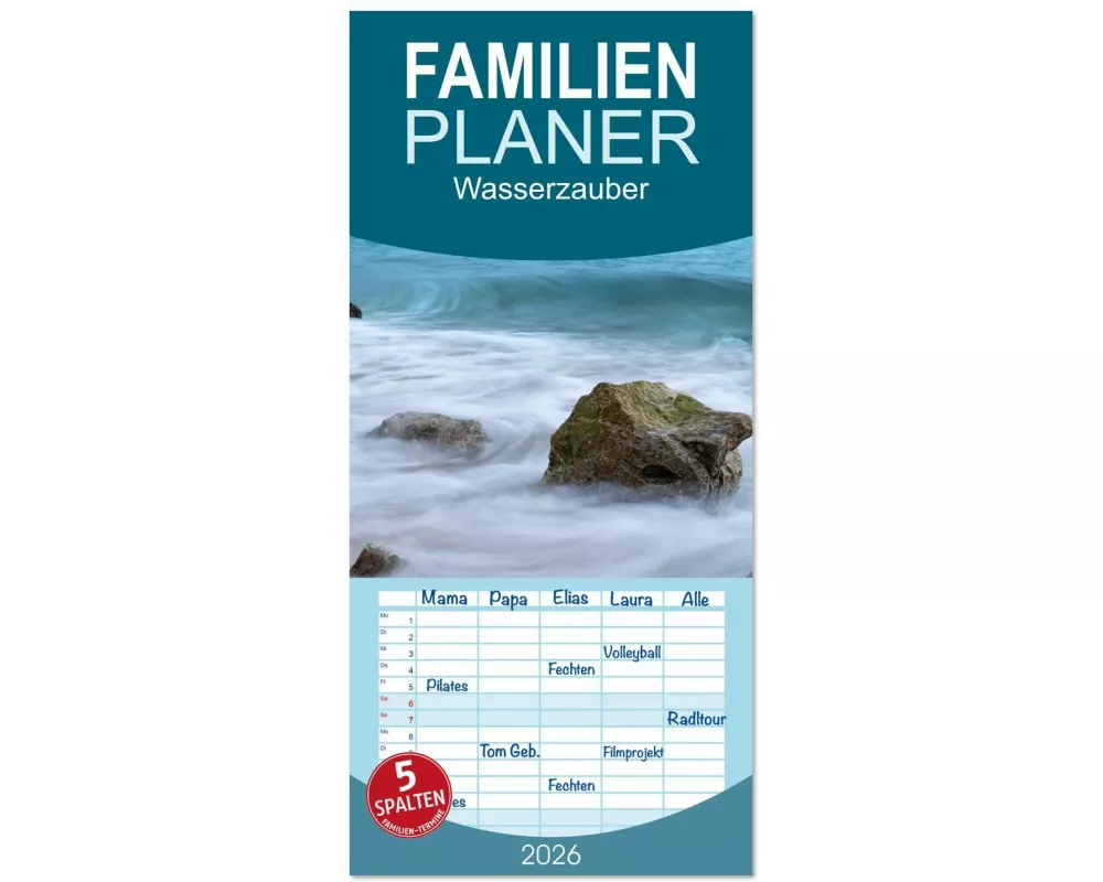 Familienplaner 2026 - Wasserzauber mit 5 Spalten (Wandkalender, 21 x 45 cm) CALVENDO