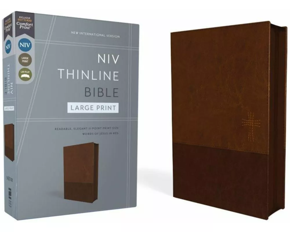 NIV, Thinline Bible, Large Print, Leathersoft, Brown, Zippered, Red Letter, Comfort Print