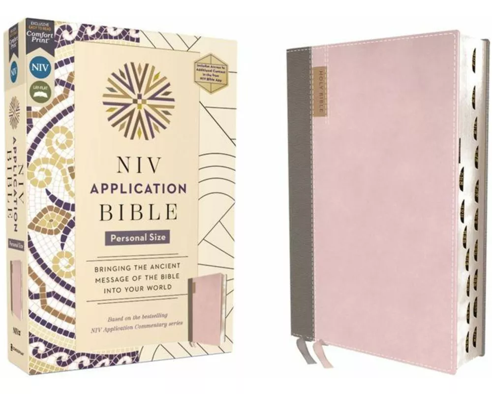 NIV Application Bible, Personal Size, Leathersoft, Pink/Gray, Red Letter, Thumb Indexed, Comfort Print