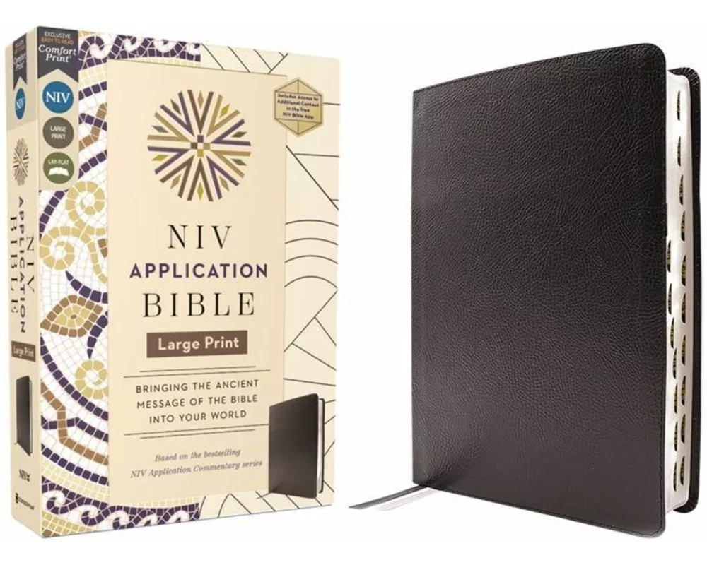 NIV Application Bible, Large Print, European Bonded Leather, Black, Red Letter, Indexed, Comfort Print
