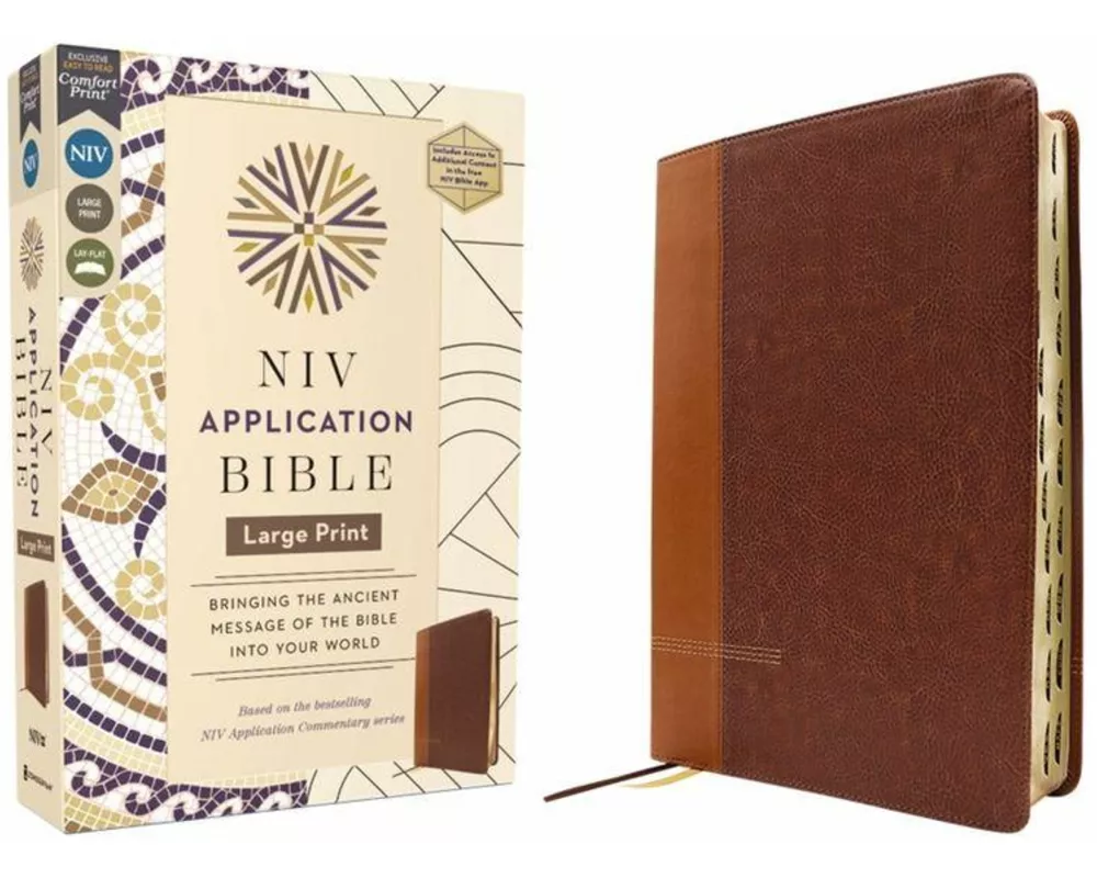 NIV Application Bible, Large Print, Leathersoft, Brown, Red Letter, Thumb Indexed, Comfort Print