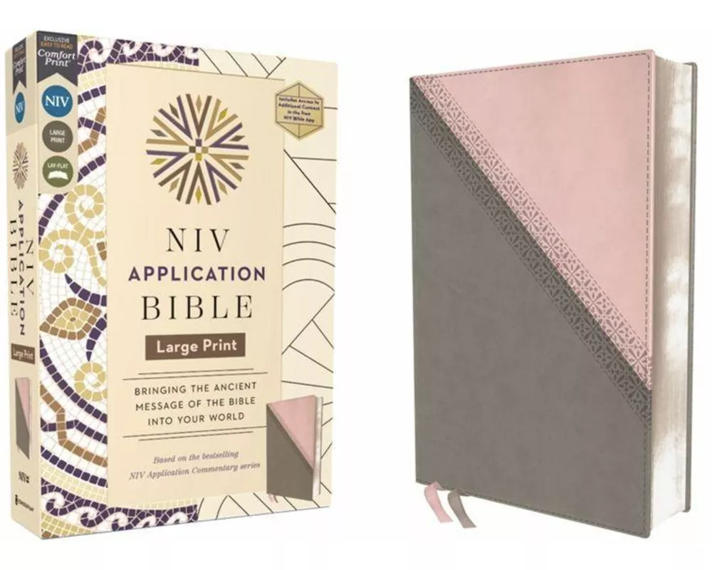 NIV Application Bible, Large Print, Leathersoft, Pink/Gray, Red Letter, Comfort Print