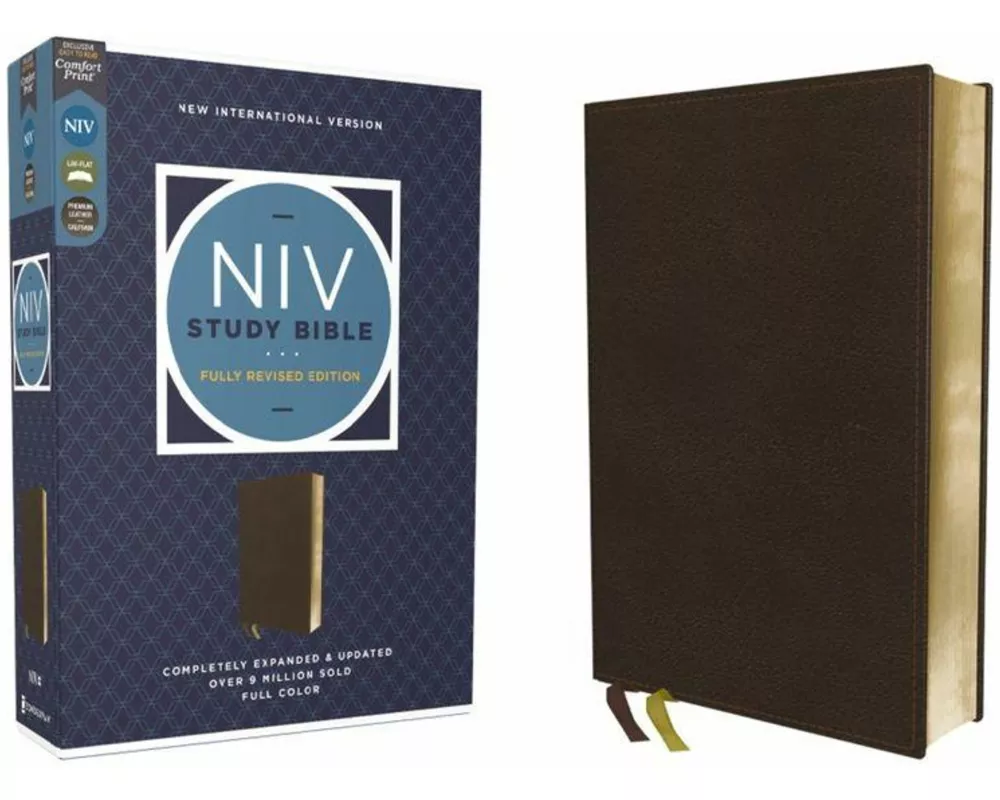 NIV Study Bible, Fully Revised Edition (Study Deeply. Believe Wholeheartedly.), Genuine Leather, Calfskin, Brown, Red Letter, Comfort Print