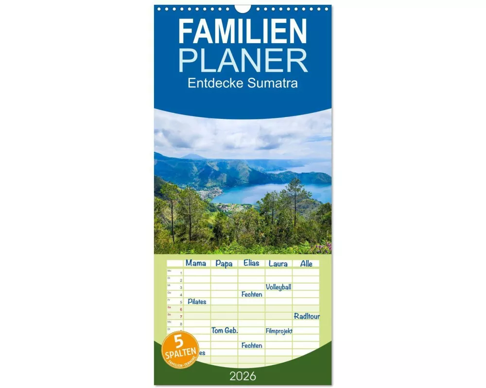 Familienplaner 2026 - Entdecke Sumatra mit 5 Spalten (Wandkalender, 21 x 45 cm) CALVENDO