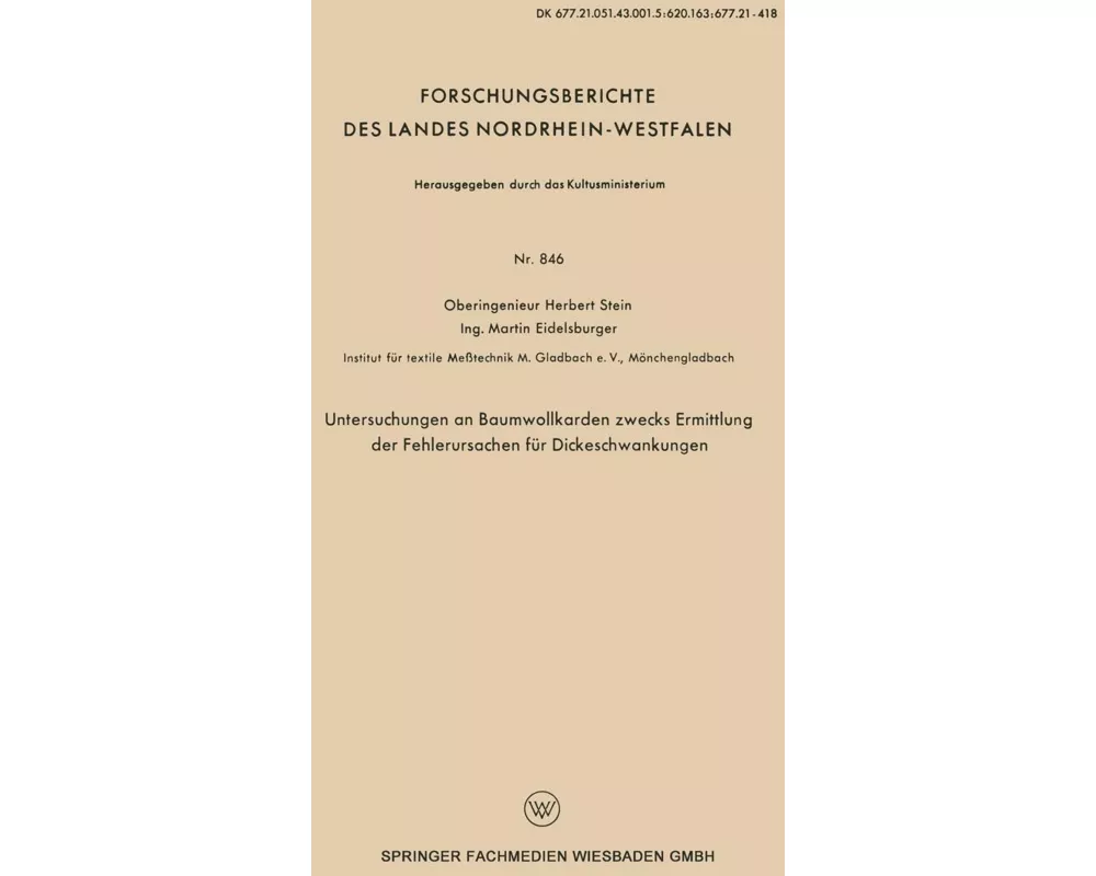 Untersuchungen an Baumwollkarden zwecks Ermittlung der Fehlerursachen für Dickeschwankungen