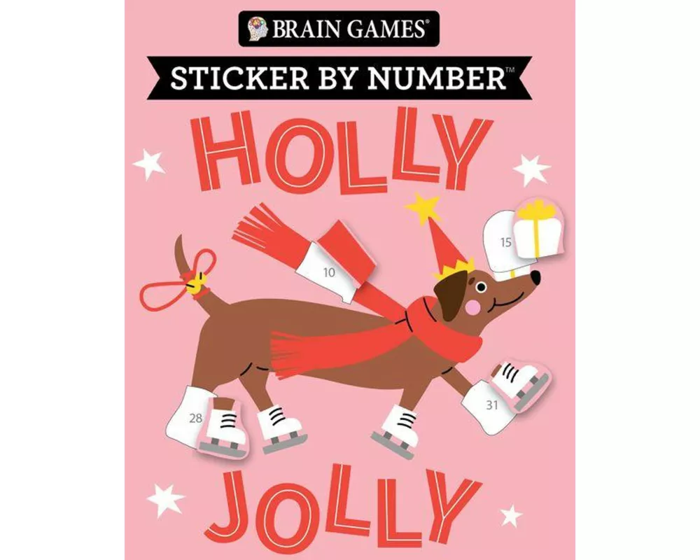 Brain Games - Sticker by Number Compact Edition: Holly Jolly 7x7 Inches Christmas Stocking Stuffer, Travel Size Activity Book for Adults & Kids 7+