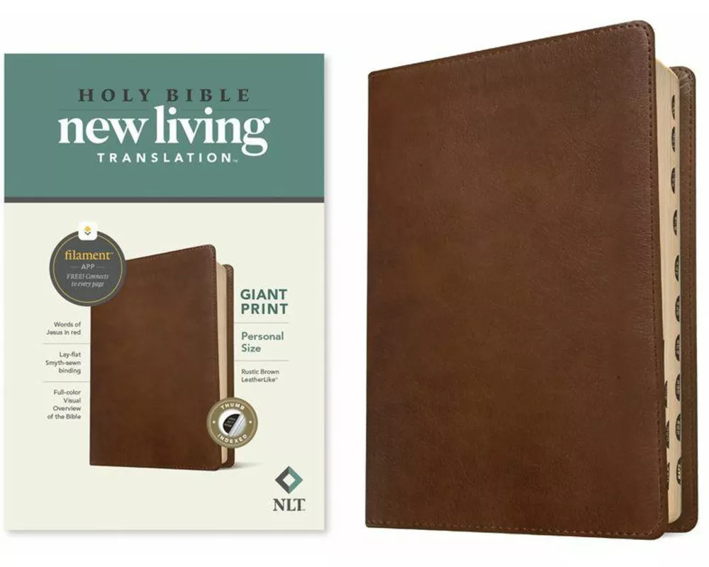NLT Personal Size Giant Print Bible, Filament Enabled Edition (Red Letter, Leatherlike, Rustic Brown, Indexed)