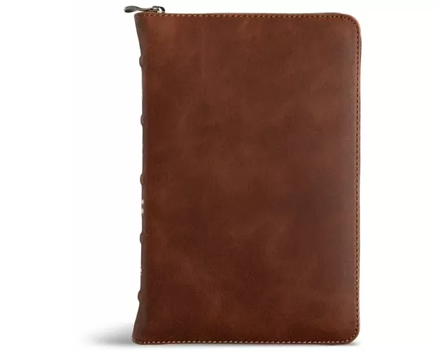 CSB Personal Size Bible, Holman Handcrafted Collection, Zipper Closure, Marbled Tan Premium Calfskin