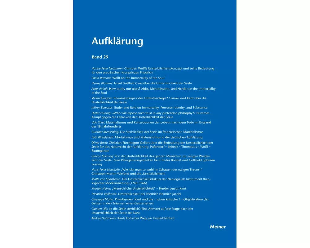 Das Problem der Unsterblichkeit in der Philosophie, den Wissenschaften und den Künsten des 18. Jahrhunderts