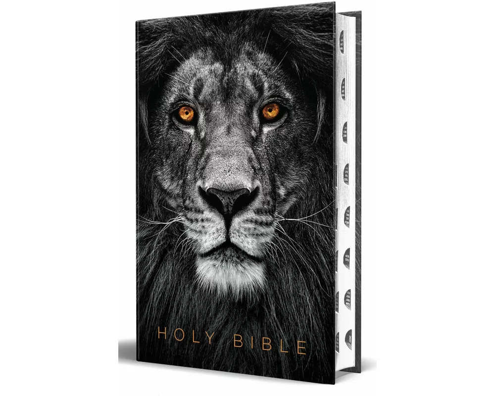 KJV Holy Bible, Large Print Handy Size format, Hardcover, Lion of Judah, Thumb Index, Ribbon Marker, and Red Letter