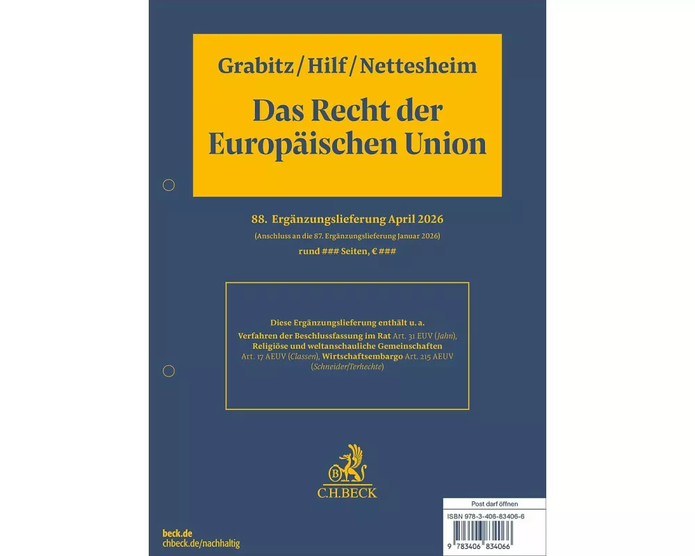 Das Recht der Europäischen Union 88. Ergänzungslieferung