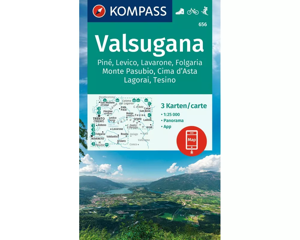 KOMPASS Wanderkarten-Set 656 Valsugana, Pine, Levico, Lavarone, Folgaria, Monte Pasubio, Cima d'Asta, Lagorai, Tesino (3 Karten) 1:25.000