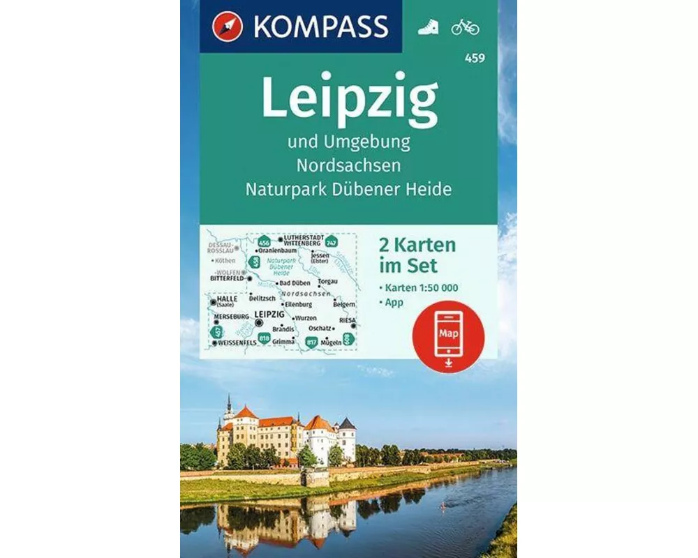 KOMPASS Wanderkarten-Set 459 Leipzig und Umgebung, Nordsachsen, Naturpark Dübener Heide (2 Karten) 1:50.000
