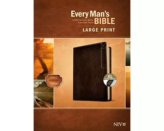 Every Man's Bible Niv, Large Print, Deluxe Explorer Edition (Leatherlike, Rustic Brown, Indexed)
