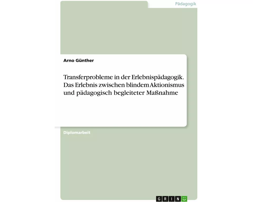 Transferprobleme in der Erlebnispädagogik. Das Erlebnis zwischen blindem Aktionismus und pädagogisch begleiteter Maßnahme
