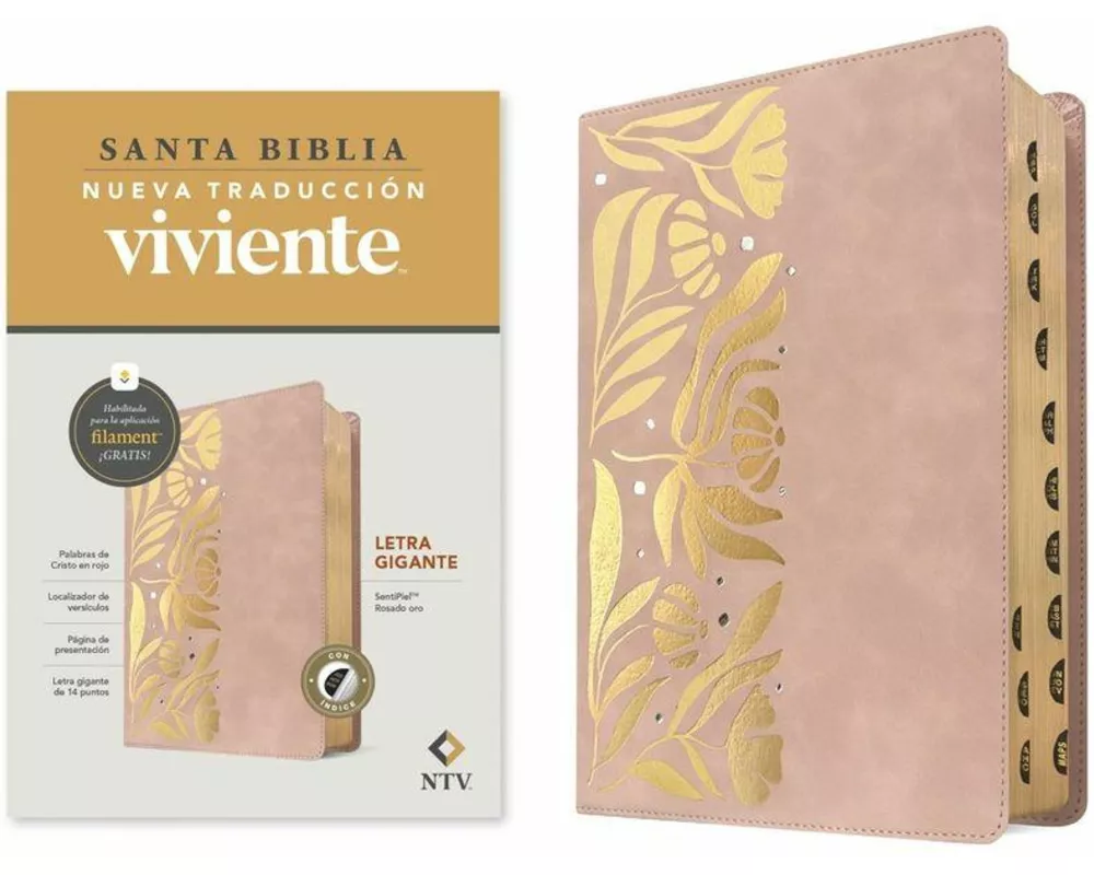 Biblia Letra Gigante Ntv Con Filament (Sentipiel, Rosado Oro, Índice, Letra Roja)