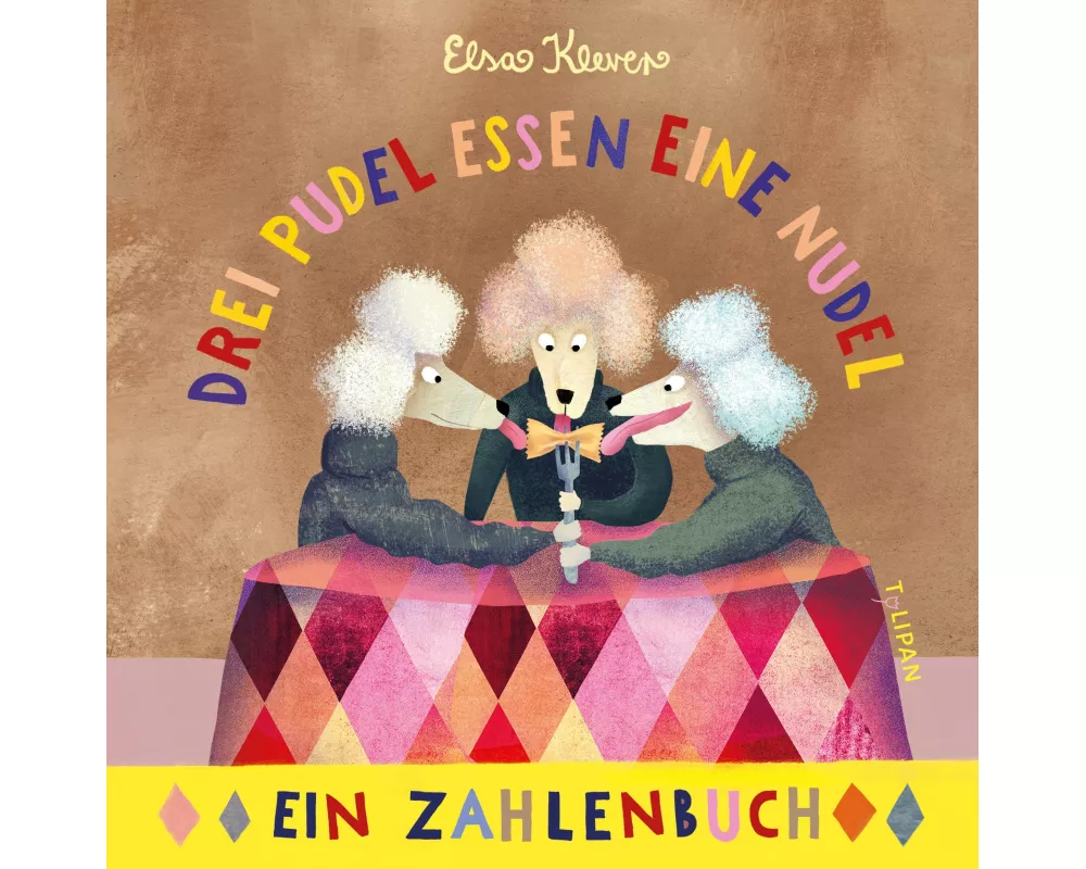 Drei Pudel essen eine Nudel