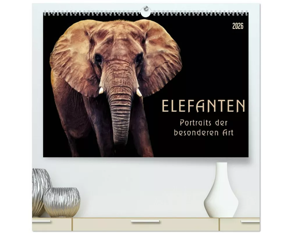 Elefanten - Portraits der besonderen Art (hochwertiger Premium Wandkalender 2026 DIN A2 quer), Kunstdruck in Hochglanz