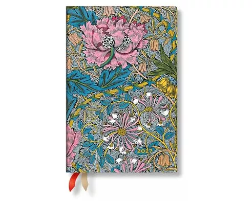 2027 Morris Pink Honeysuckle (William Morris) Mini 12-Month Hardcover Dayplanner (Elastic Band Closure) Daily
